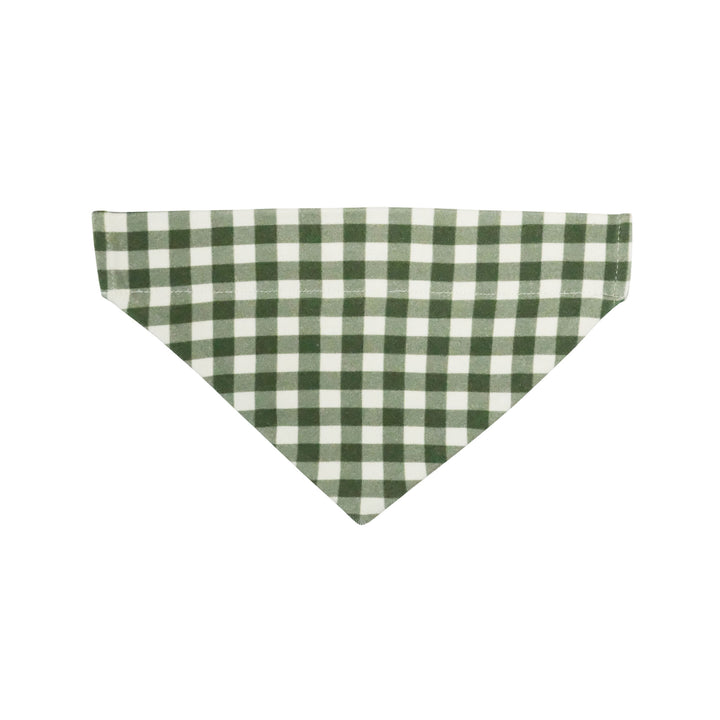 Organic Holiday Pet Badana in Christmas Eve Plaid, a beige fabic with green gingham print.