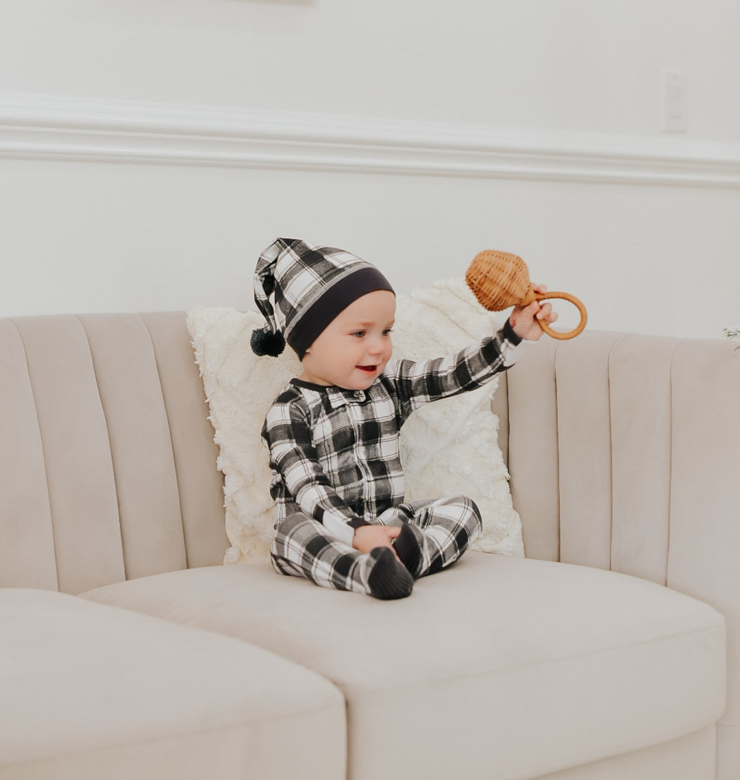 Child wearing Holiday 2-Way Zipper Footie & Cap Set in Winter's Night.