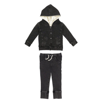Kids' Faux Denim Jacket & Jogger Set in Black.