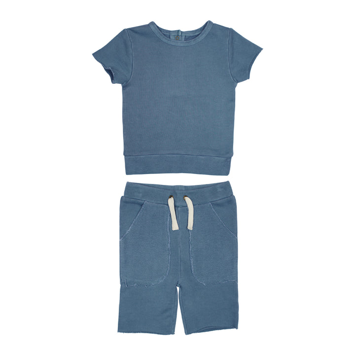 Kids' French Terry Shorts & Tee Set in Sky.