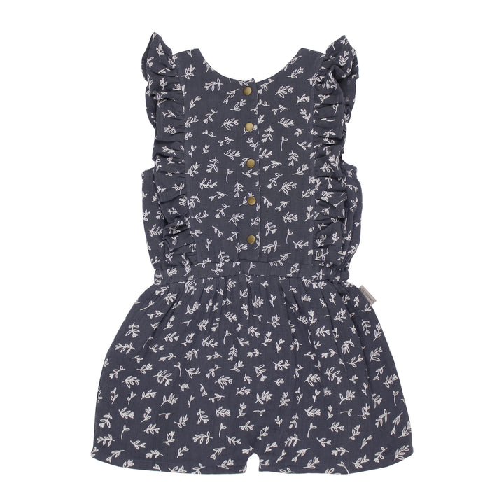 Kids' Organic Muslin Ruffle Jumper in Dusk Leaves.