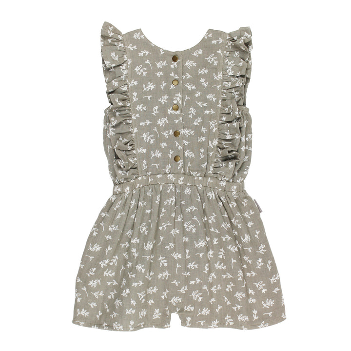 Kids' Organic Muslin Ruffle Jumper in Fawn Leaves.