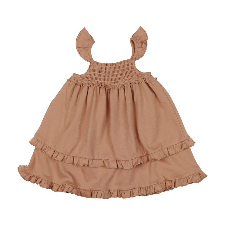 Kids' Smocked Summer Dress in Adobe, a tan clay color.
