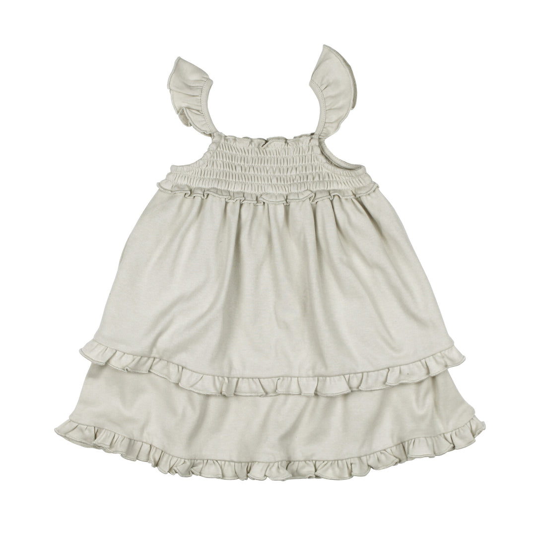 Kids' Smocked Summer Dress in Stone, an off white color.