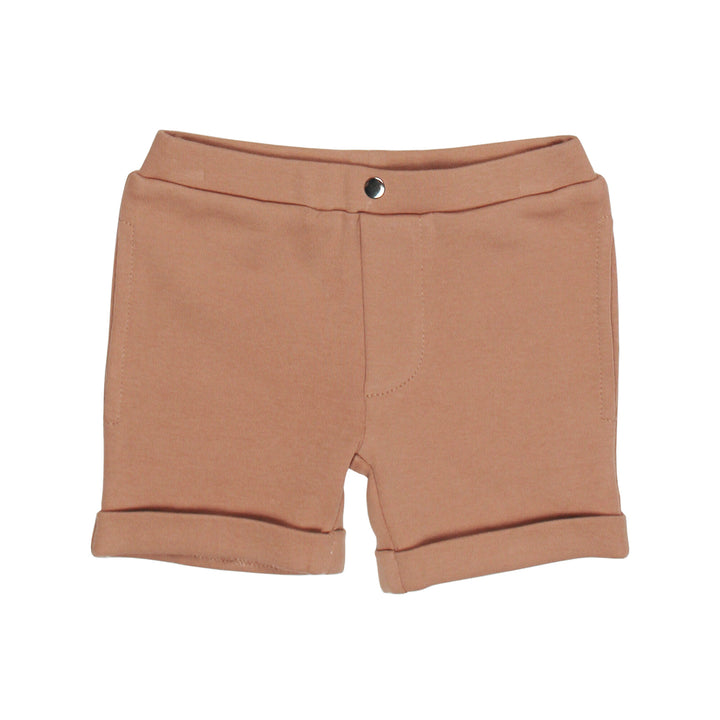 Kids' Cuffed Shorts in Adobe, a tan clay color.