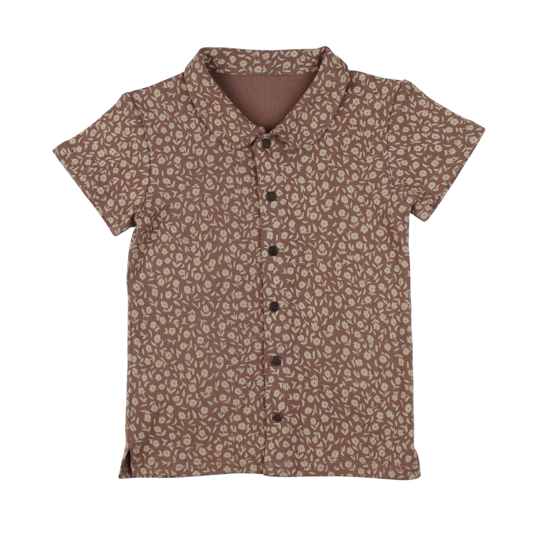 Kids' Printed Button-Up Shirt in Latte Floral.