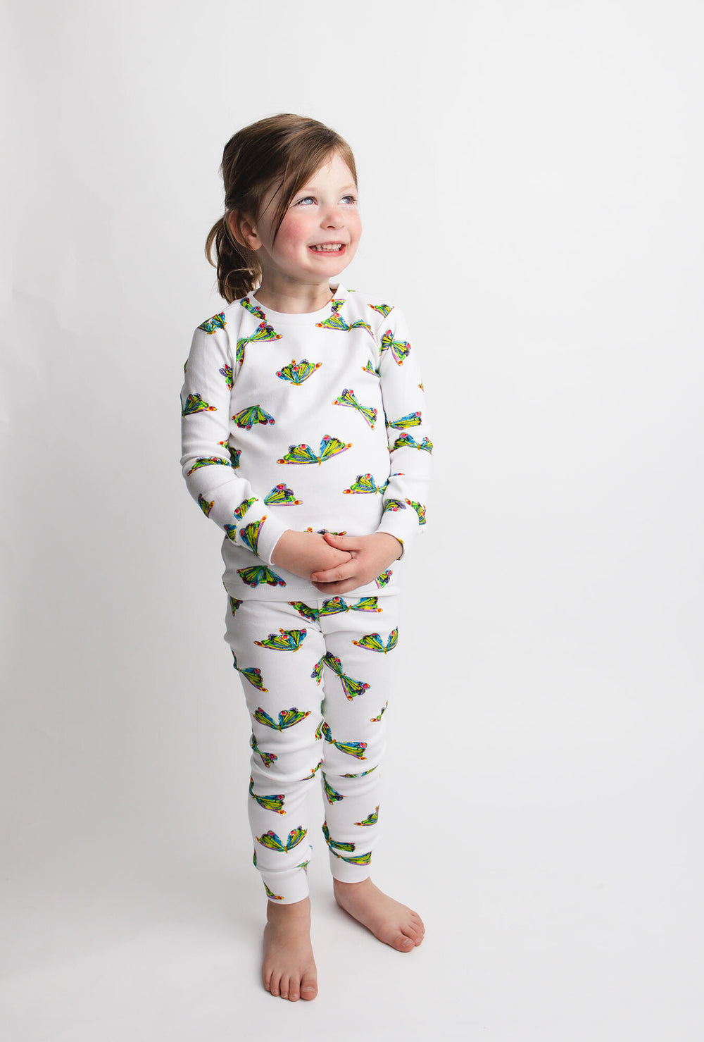 Child wearing Kids' Organic L/Sleeve PJ Set in Butterfly.