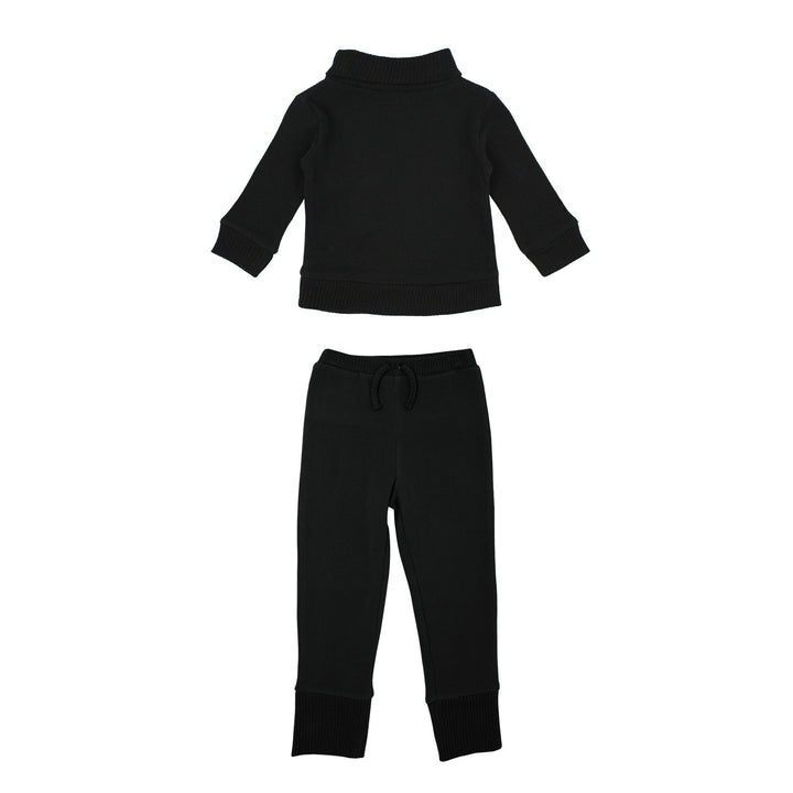 Kids' Organic Pique Mock-Neck Sweater & Jogger Set in Black.