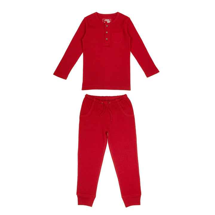 Organic Thermal Kids' Lounge Set in Cherry, a bright red color.