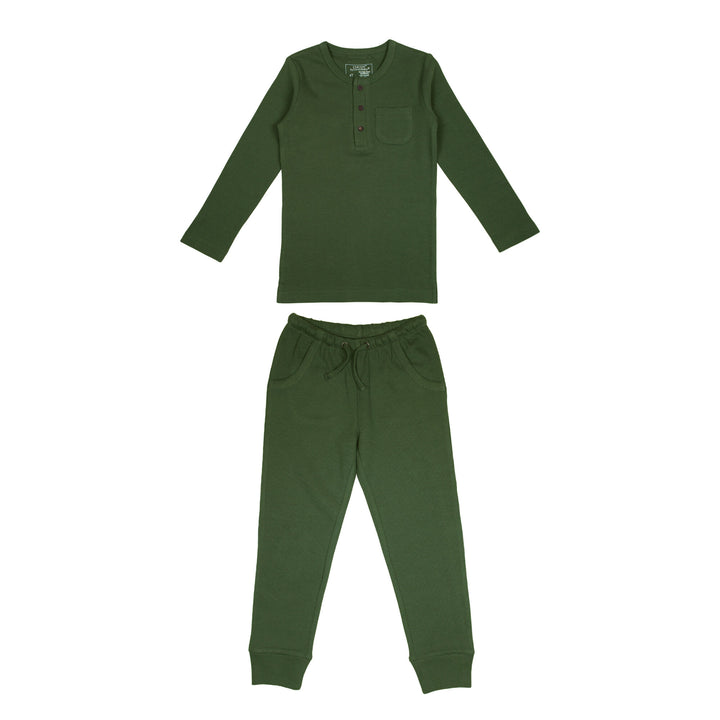 Organic Thermal Kids' Lounge Set in Forest, a deep green color.