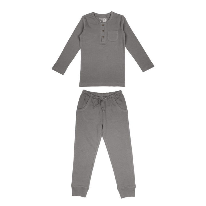 Organic Thermal Kids' Lounge Set in Mist, a medium gray color.