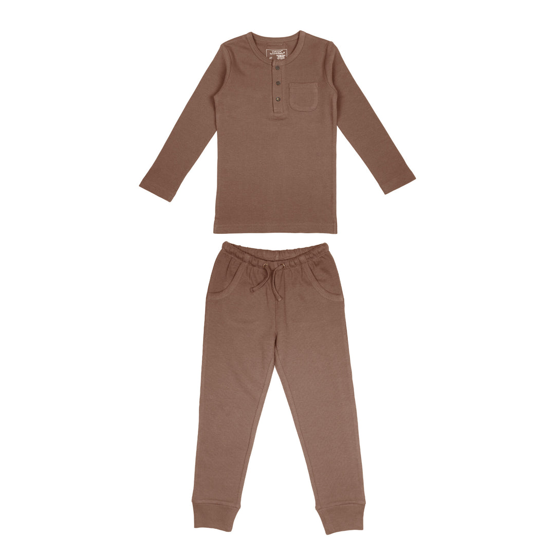 Kids' Organic  Thermal Henley & Jogger Set in Cocoa.