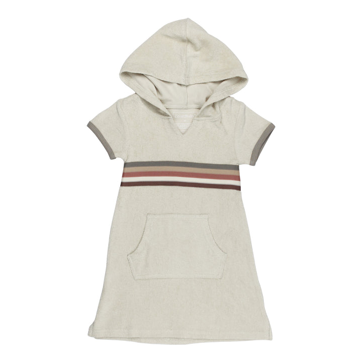 Organic Terry Cloth Cap-Sleeve Hoodie Dress in Neutrals.