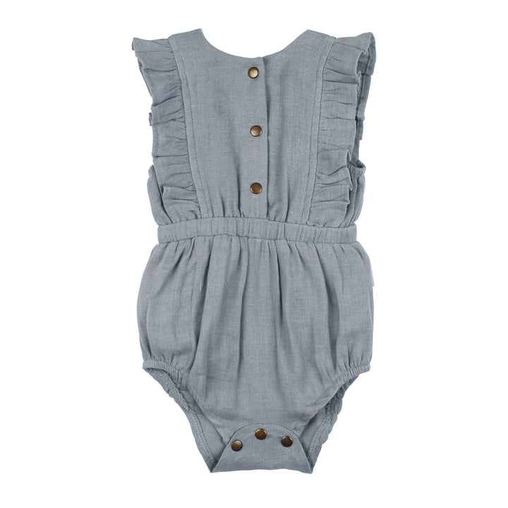 Organic Muslin Ruffle Bodysuit in Twilight.