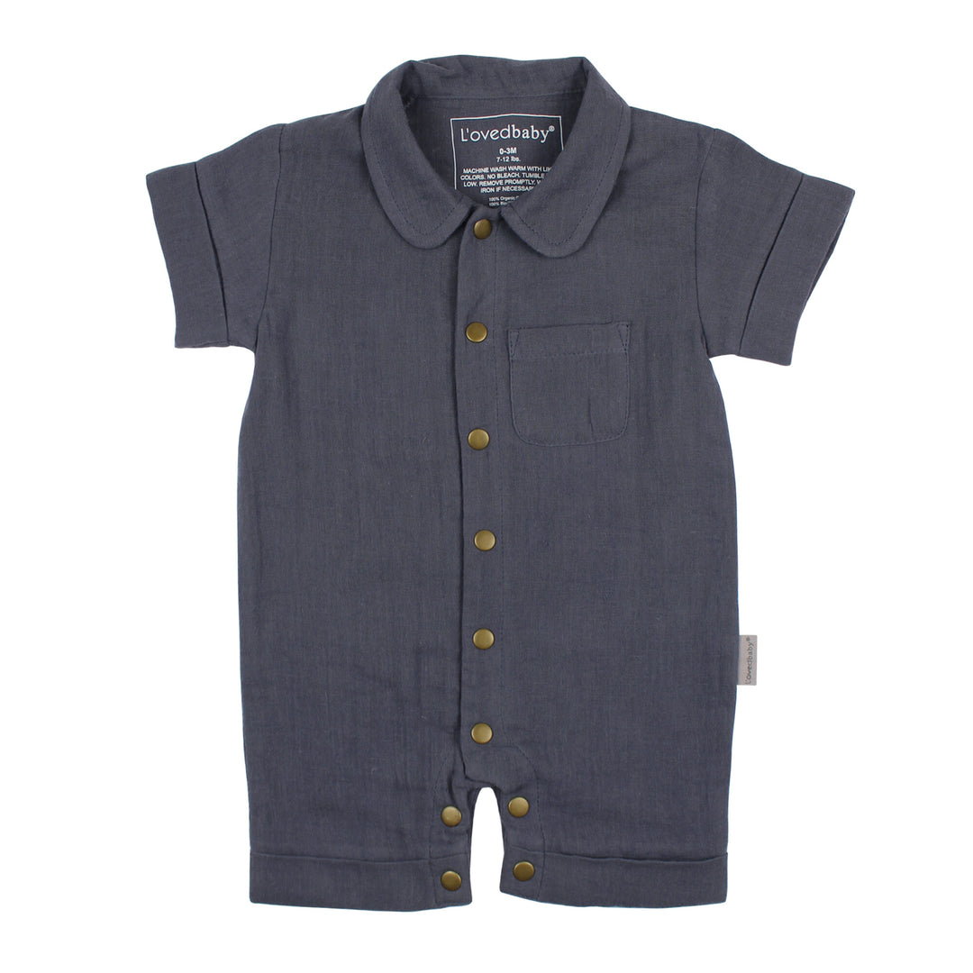Organic Muslin S/Sleeve Coverall in Dusk.