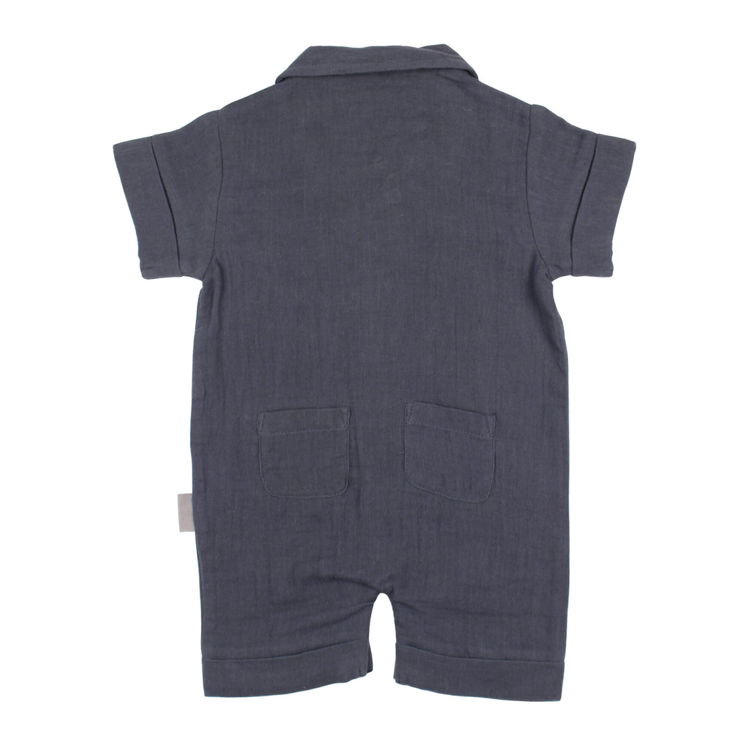Back view of Organic Muslin S/Sleeve Coverall in Dusk.