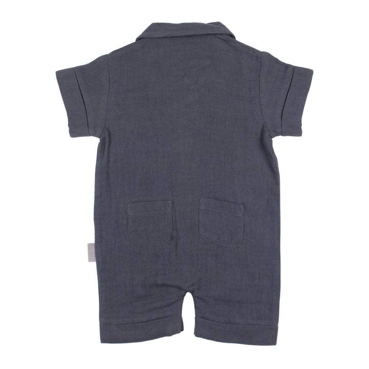 Back view of Organic Muslin S/Sleeve Coverall in Dusk.