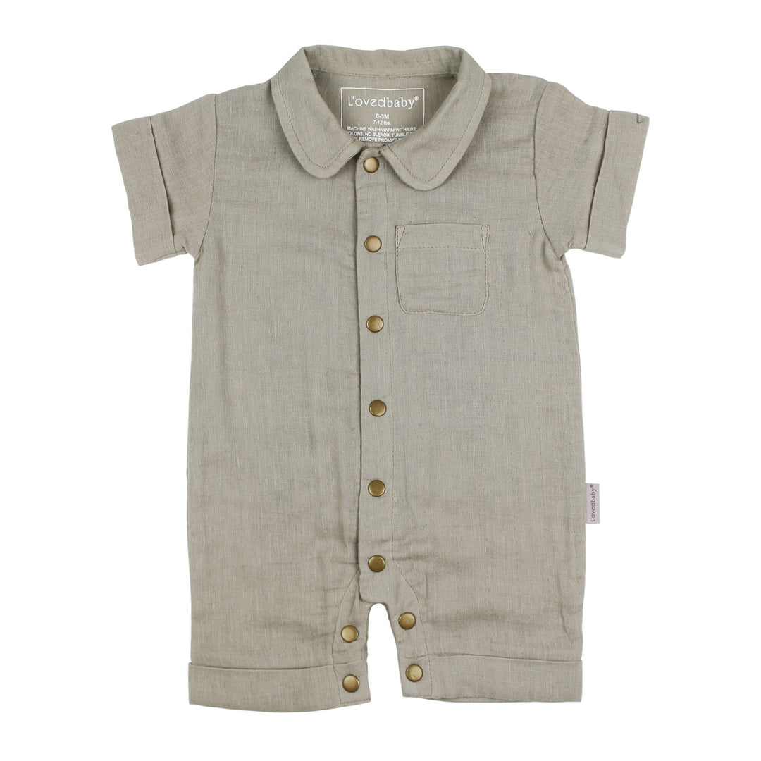 Organic Muslin S/Sleeve Coverall in Fawn.