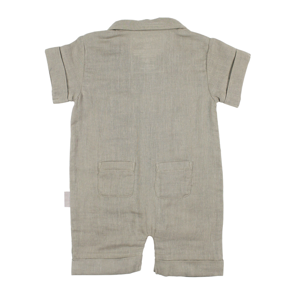 Back view of Organic Muslin S/Sleeve Coverall in Fawn.