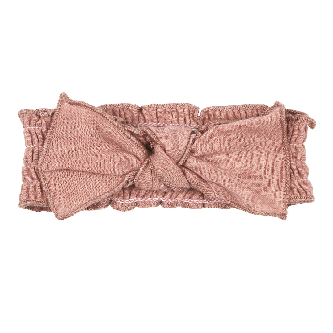 Organic Muslin Smocked Headband in Desert Rose.