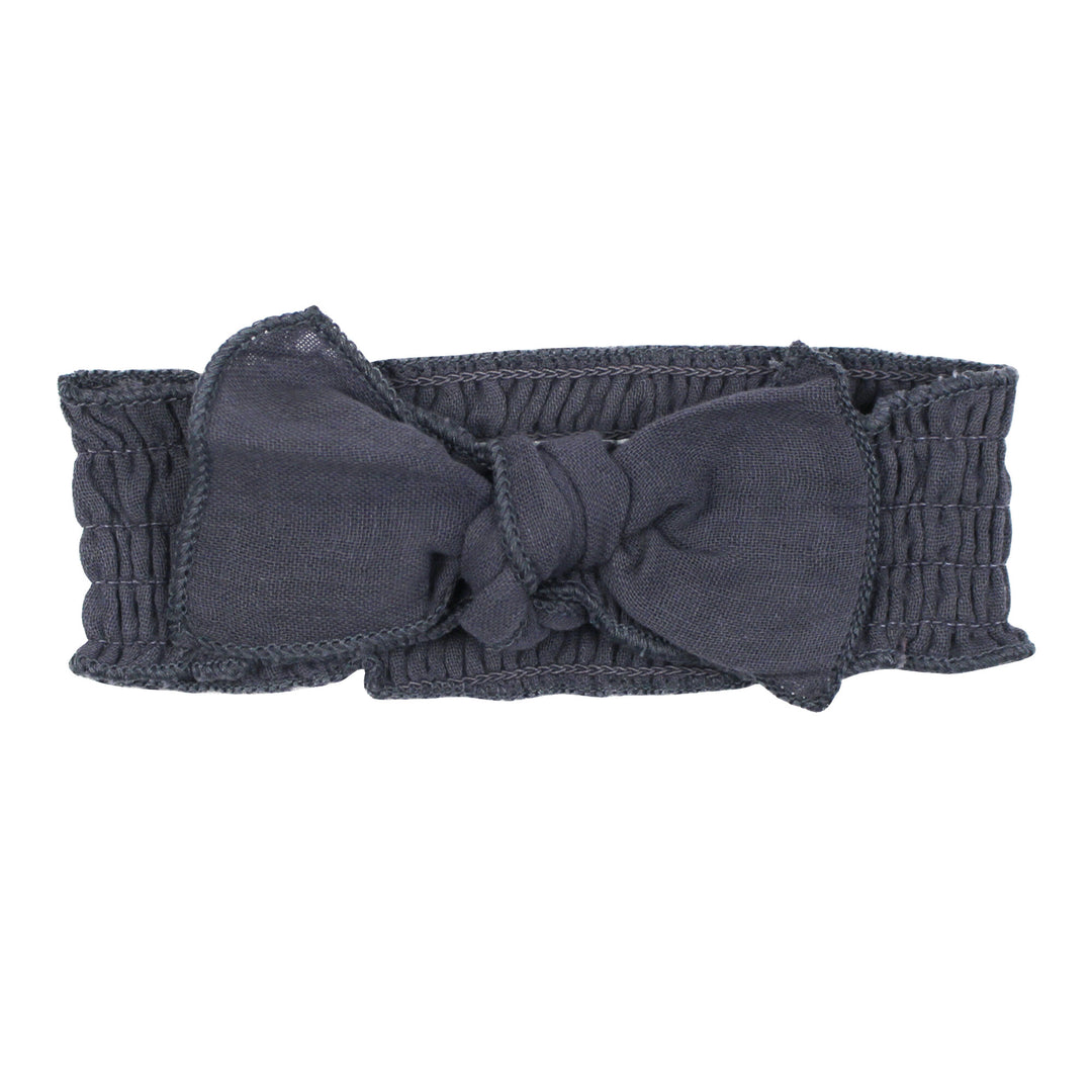 Organic Muslin Smocked Headband in Dusk.