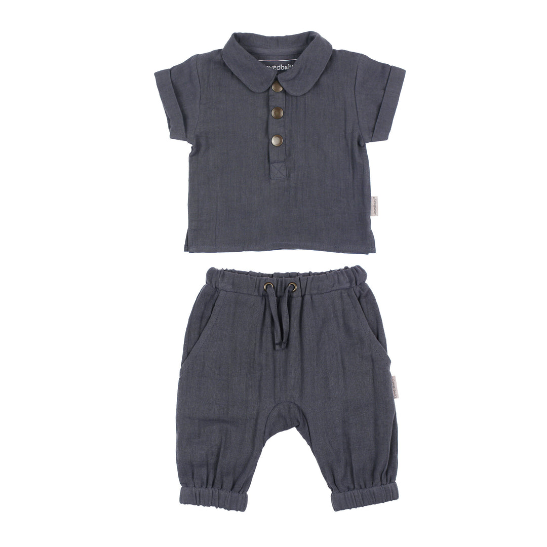 Organic Muslin Tee & Harem Pant Set in Dusk.