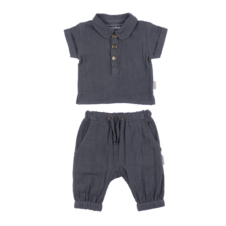 Organic Muslin Tee & Harem Pant Set in Dusk.
