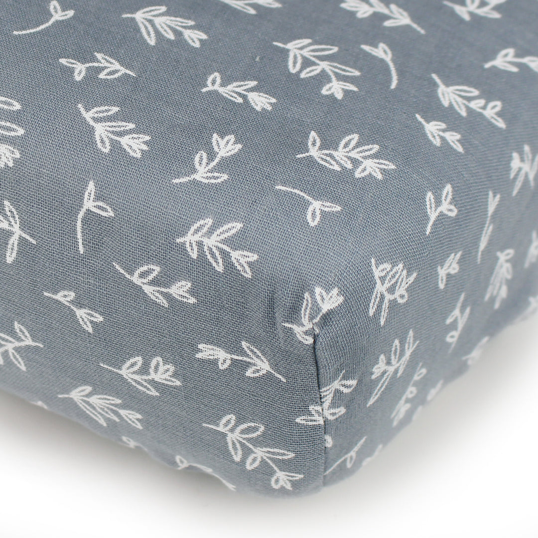 Organic Muslin Crib Sheet in Twilight Leaves.
