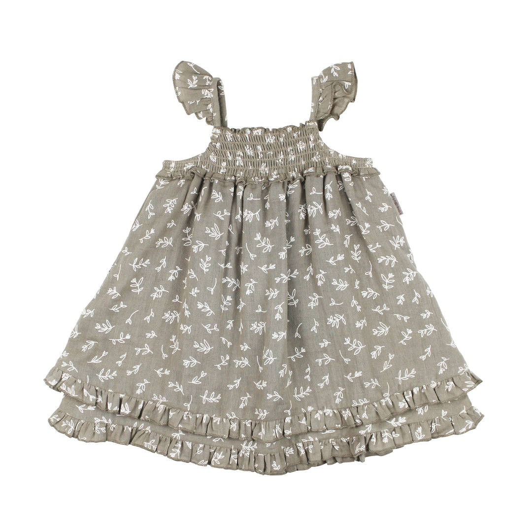 Organic Muslin Summer Dress in Fawn Leaves.