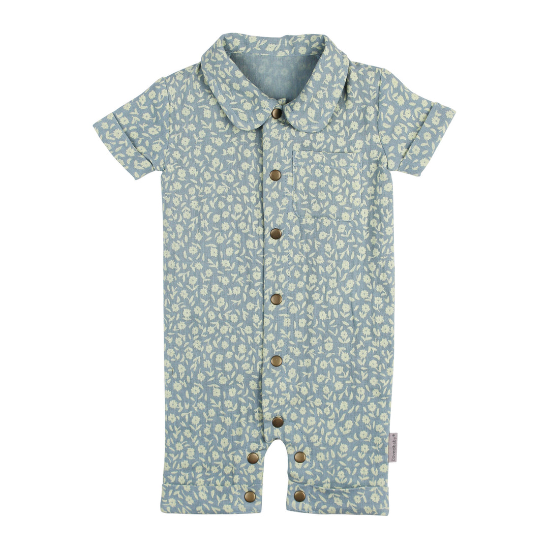 Printed Muslin S/Sleeve Coverall in Lagoon Floral.