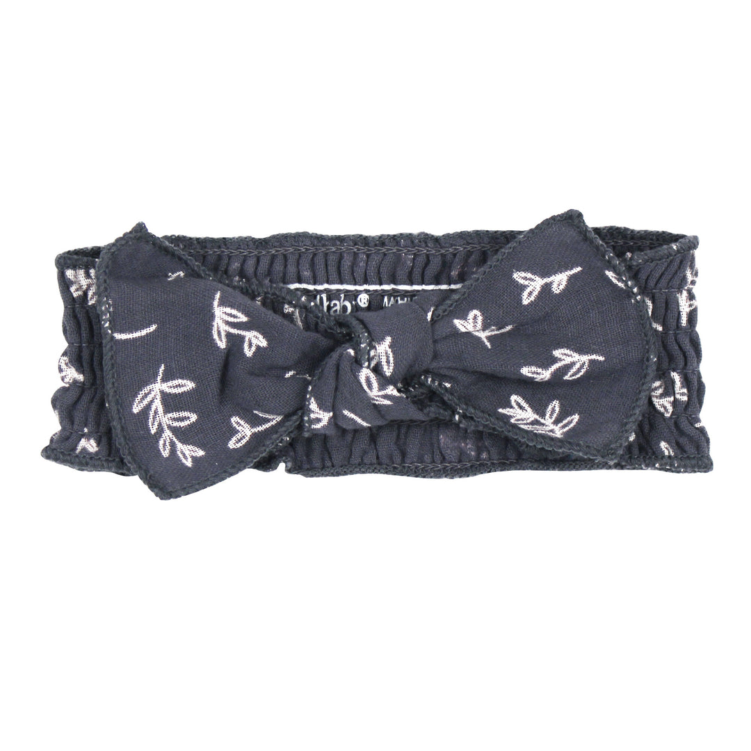 Organic Muslin Smocked Headband in Dusk Leaves.