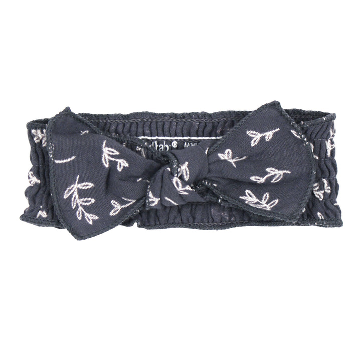 Organic Muslin Smocked Headband in Dusk Leaves.