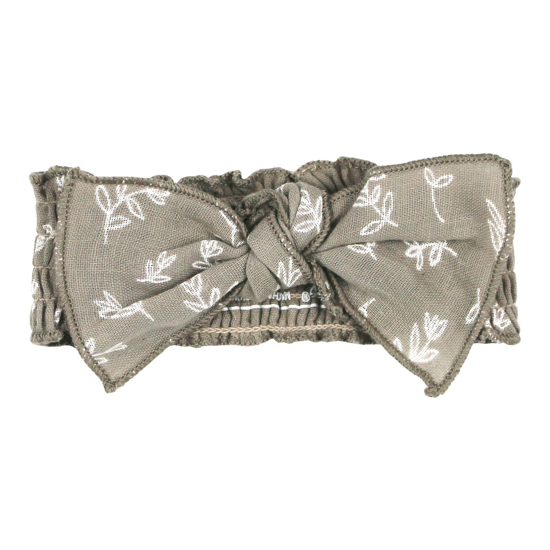 Organic Muslin Smocked Headband in Fawn Leaves.