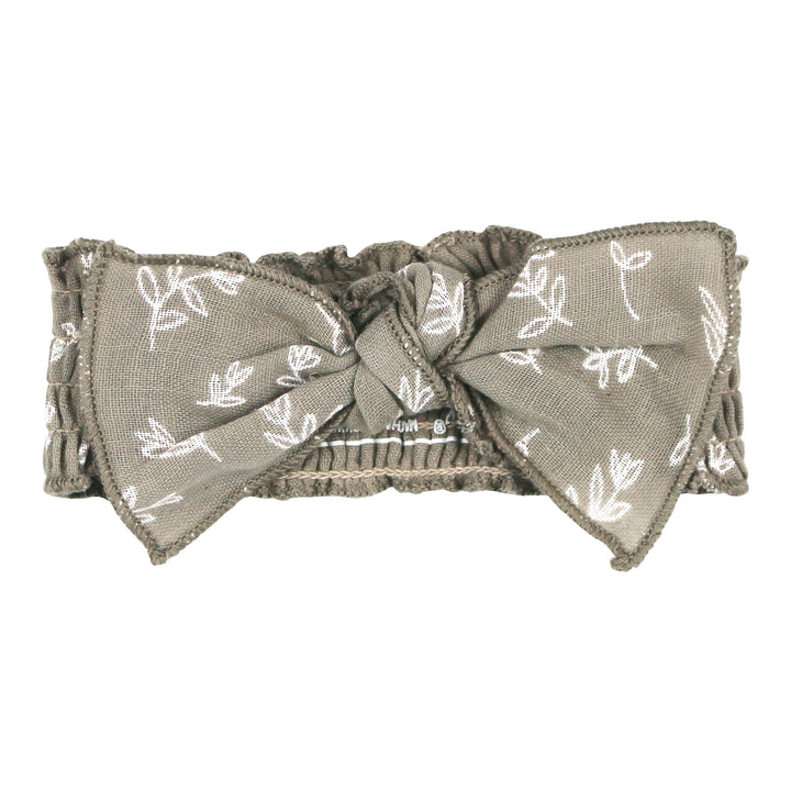 Organic Muslin Smocked Headband in Fawn Leaves.