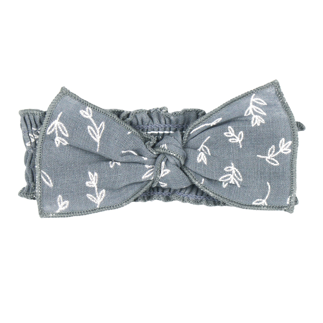 Organic Muslin Smocked Headband in Twilight Leaves.