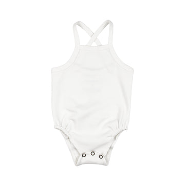 Organic Criss-Cross Bodysuit in White.