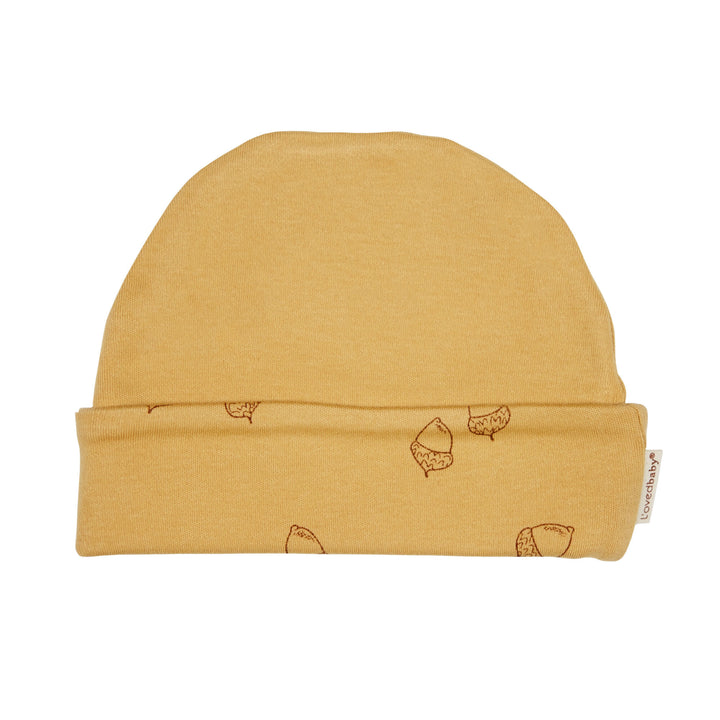 Reversible Beanie in Honey, a mustard yellow color.
