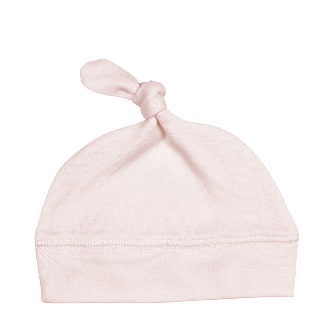 Organic Banded Top-Knot Hat in Blush, a pale pink color.