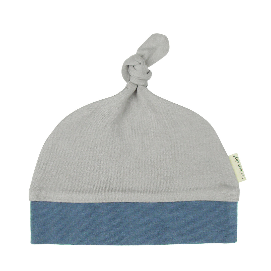 Organic Banded Top-Knot Hat in Light Gray/Sky.