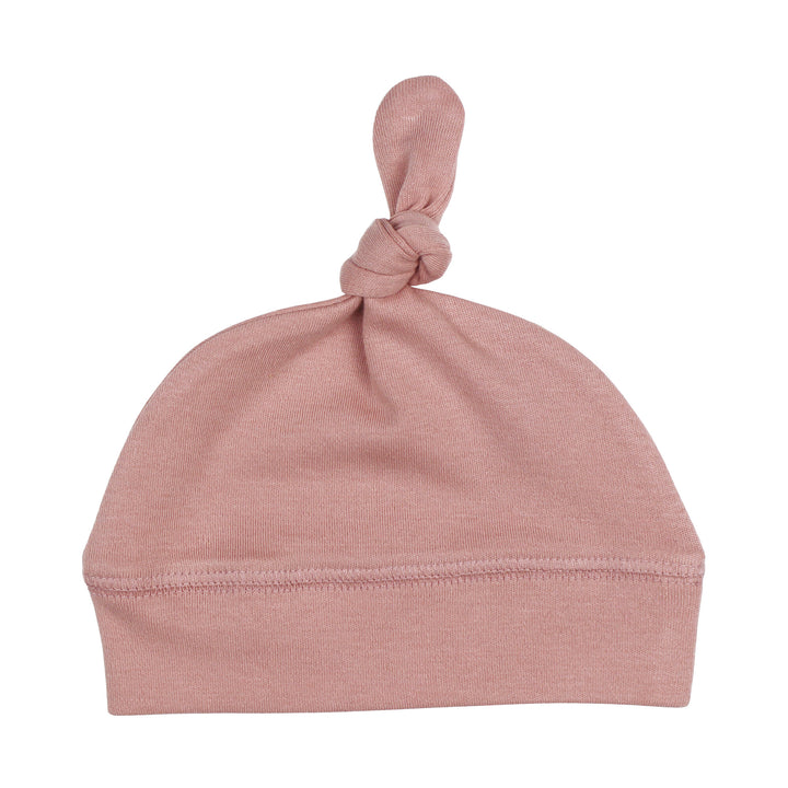Organic Banded Top-Knot Hat in Mauve, a medium pink color.