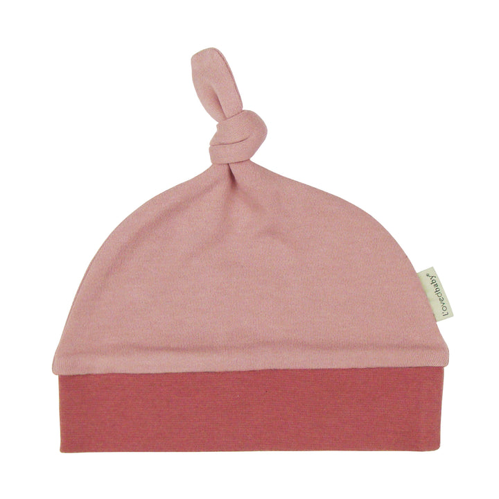 Organic Banded Top-Knot Hat in Mauve/Sienna.
