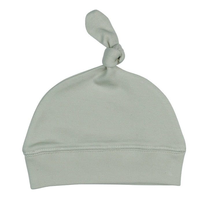 Organic Banded Top-Knot Hat in Seafoam, a light green color.
