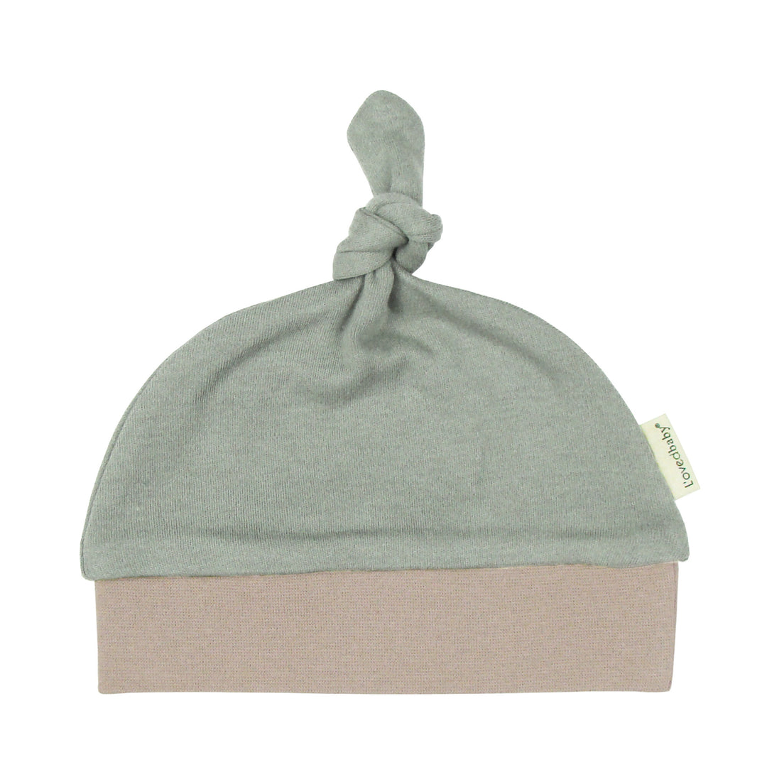 Organic Banded Top-Knot Hat in Seafoam/Oatmeal.