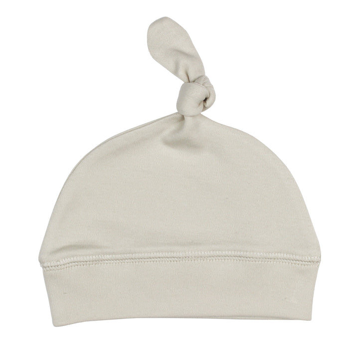 Organic Banded Top-Knot Hat in Stone, an off white color.