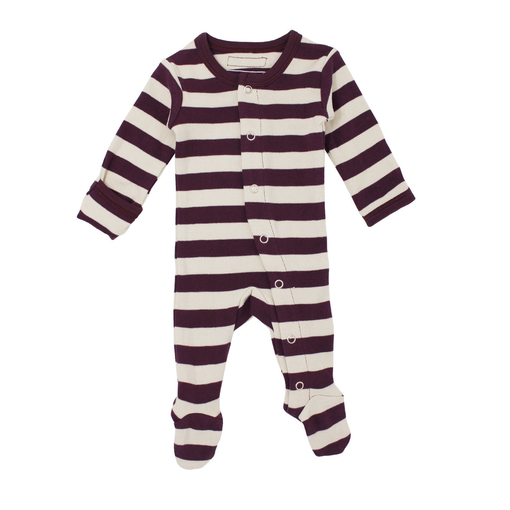 Eggplant/Stone Stripe | Organic Snap Footie