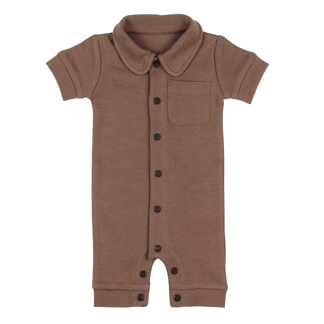 S/Sleeve Coverall in Latte, a medium brown color.