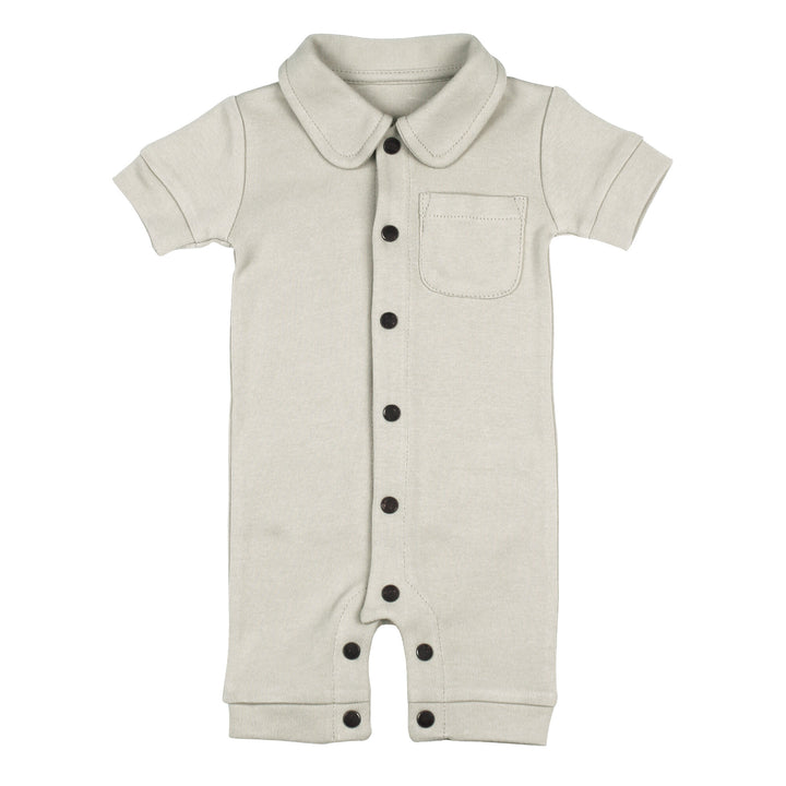 S/Sleeve Coverall in Stone, an off white color.