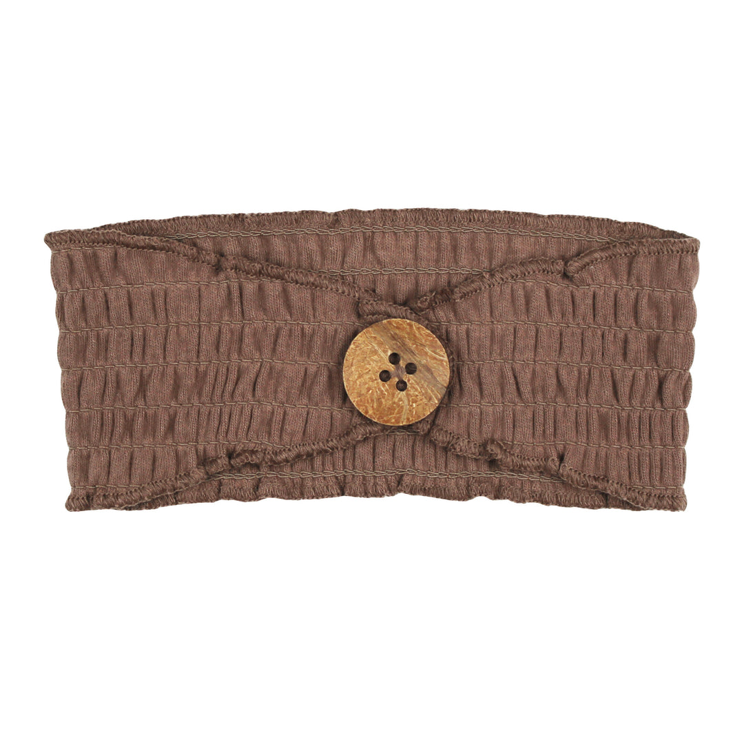 Button Headband in Latte, a medium brown color.
