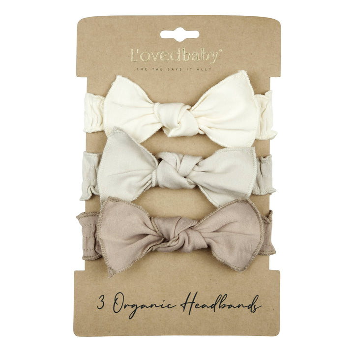Organic 3-Piece Headband Gift Set in Staying Neutral, a trio of light beige, off-white and light tan.