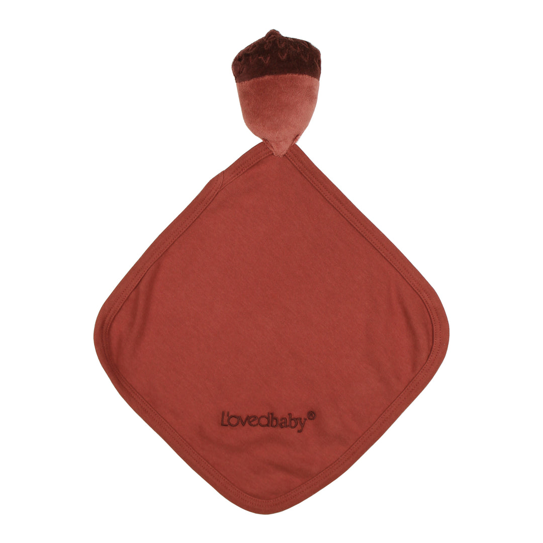 Organic Cotton Lovey in Spice, a reddish brown color.
